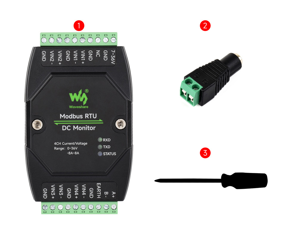 工業級 Modbus RTU 4路 直流電壓電流監測模組,出貨清單