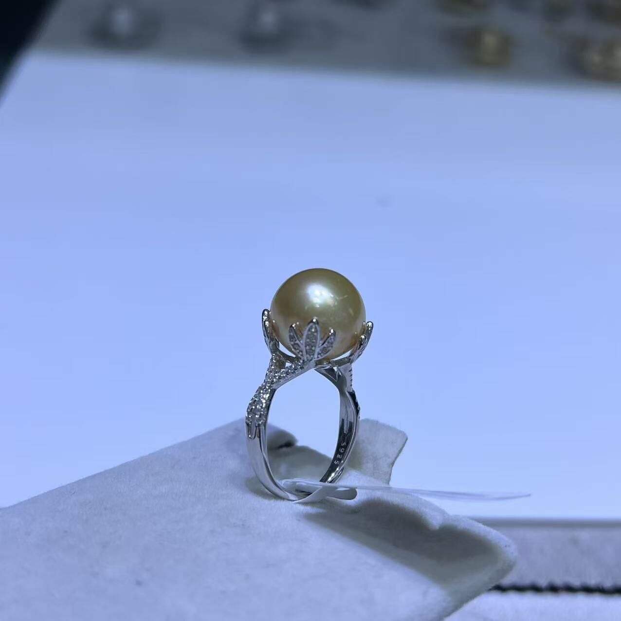 (YA106) 13-14MM天然海水南洋金珠戒指 (S925)- #珍珠 #2104PE