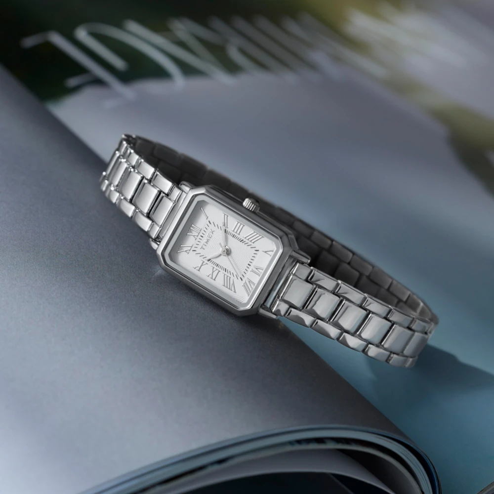 萬年鐘錶 - TIMEX 天美時  Trend 系列  經典方形不鏽鋼女錶 TW2Y57900 錶徑21MM