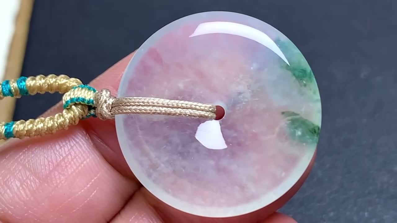 翡翠高冰飄彩平安扣 (24.3mm直徑),天然翡翠A玉, 緬甸玉, Jade, Jadeite