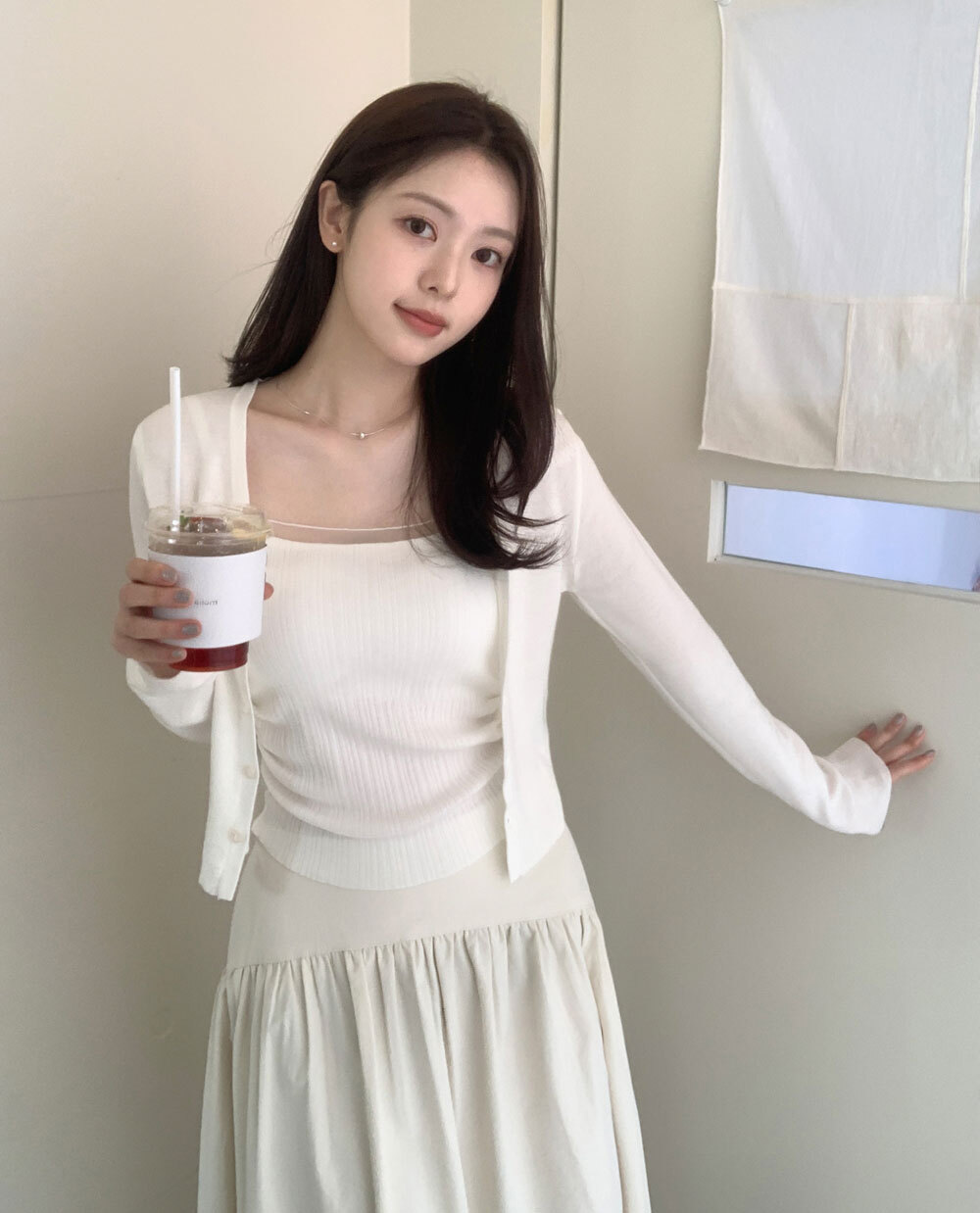 韓國Cherrykoko授權 浪漫薄紗壓紋附胸墊背心+罩衫SET