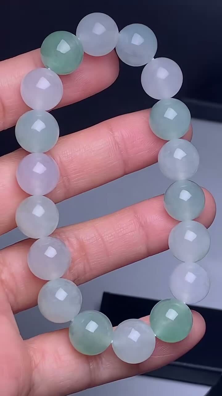 翡翠冰種雙彩手串 (10.6mm直徑),天然翡翠A玉, 緬甸玉, Jade, Jadeite