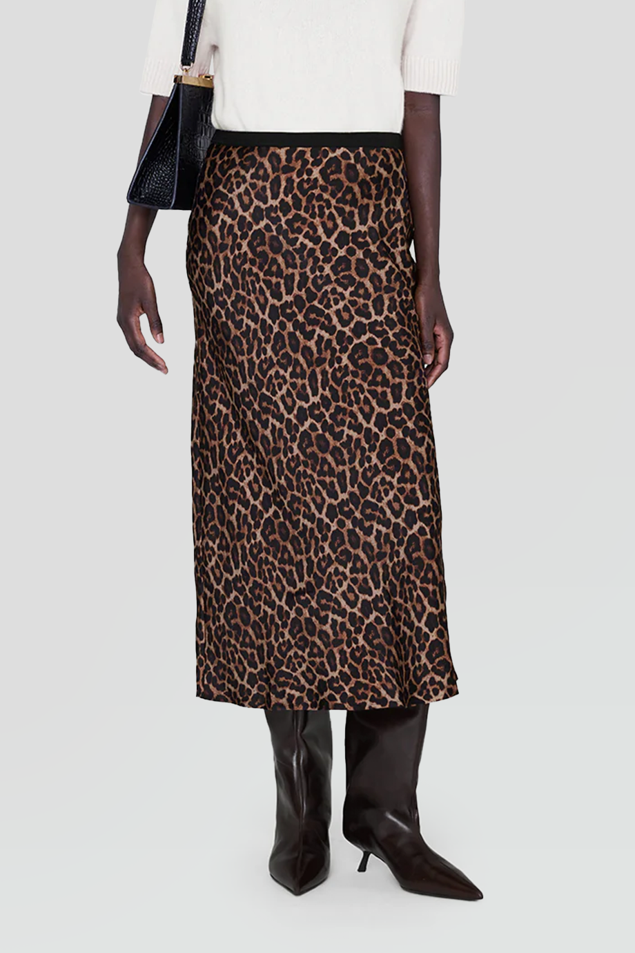 Anine Bing｜PRINTED BAR 豹紋絲綢半身裙