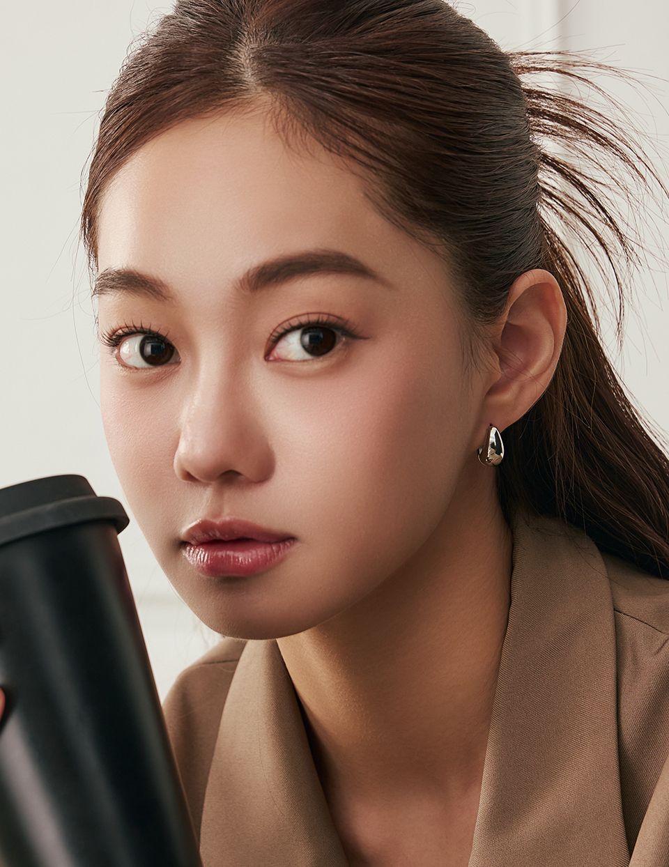 立體厚感。針式耳環-L(銀)