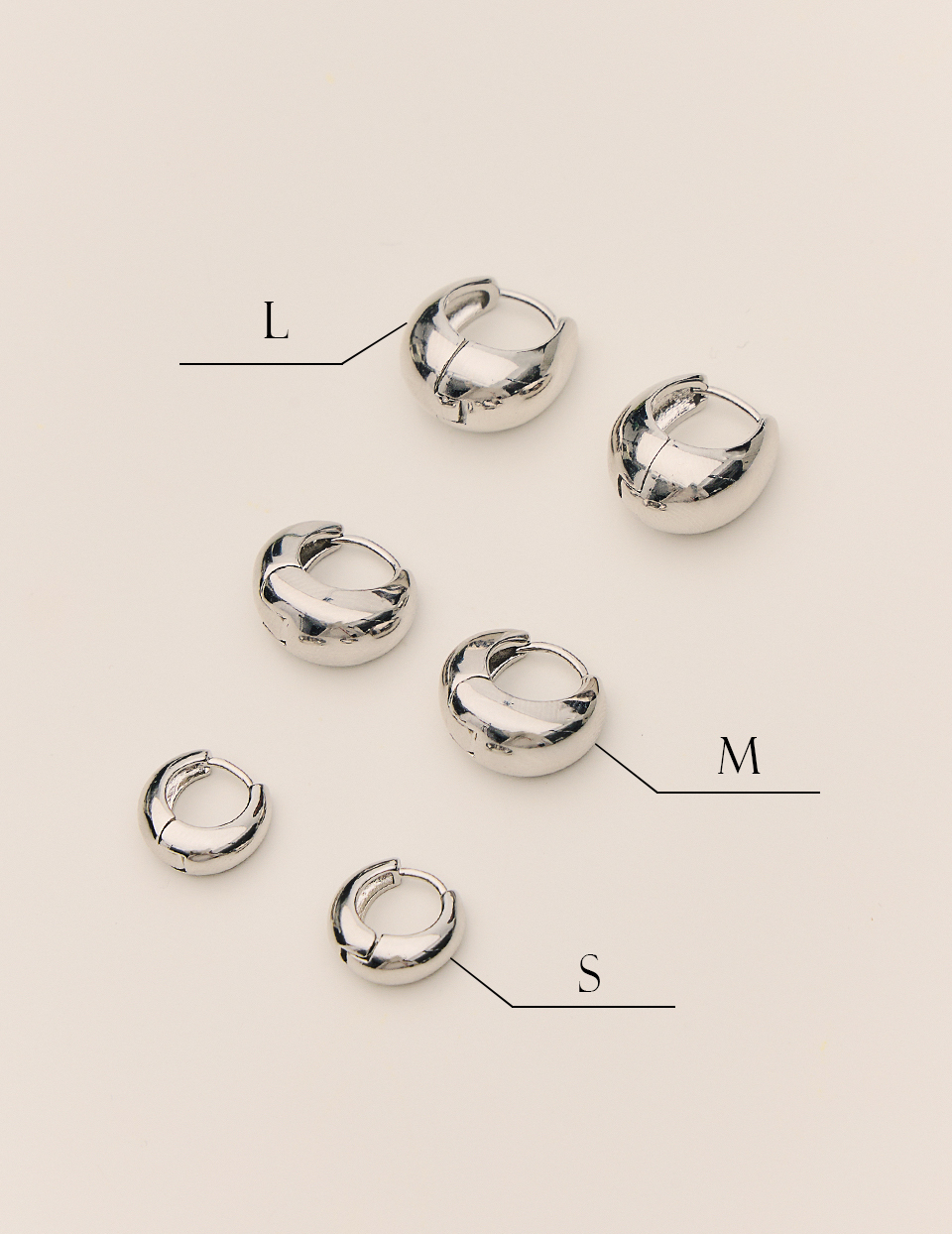 立體厚感。針式耳環-L(銀)