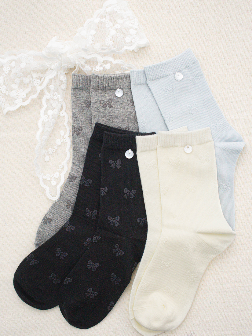 滿版蝴蝶結織紋中筒襪