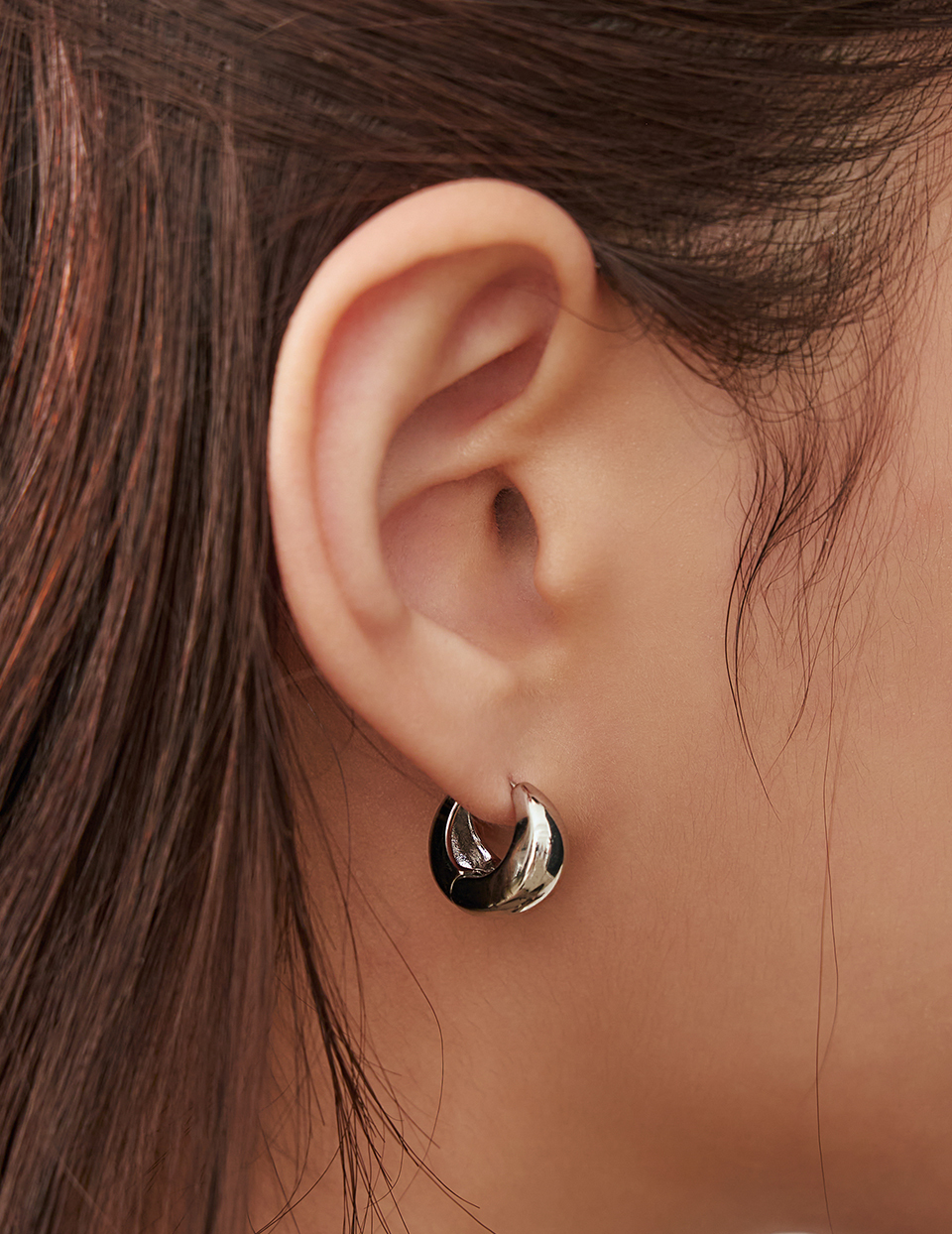 立體厚感。針式耳環-M(銀)