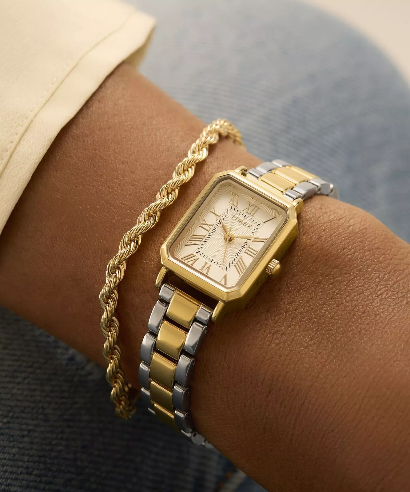 萬年鐘錶 - TIMEX 天美時  Trend 系列  經典方形不鏽鋼女錶 TW2Y01300 錶徑21MM