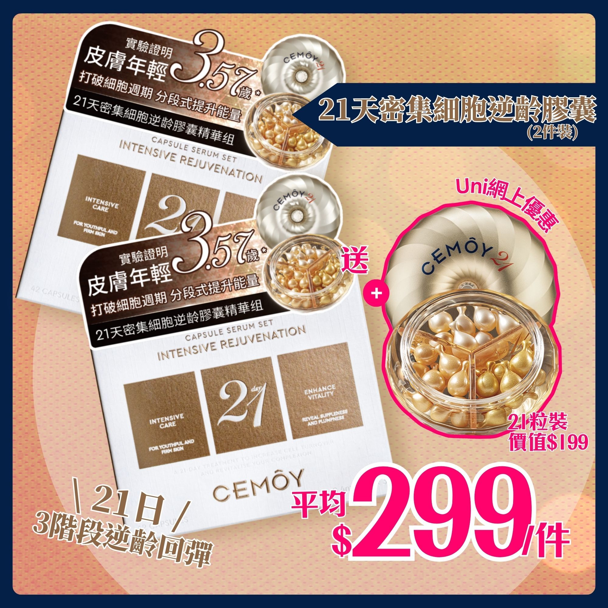 【2件75折 仲送多21粒！】CEMOY 21天密集抗皺緊緻膠囊精華組