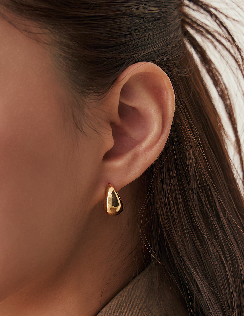 立體厚感。針式耳環-L(金)