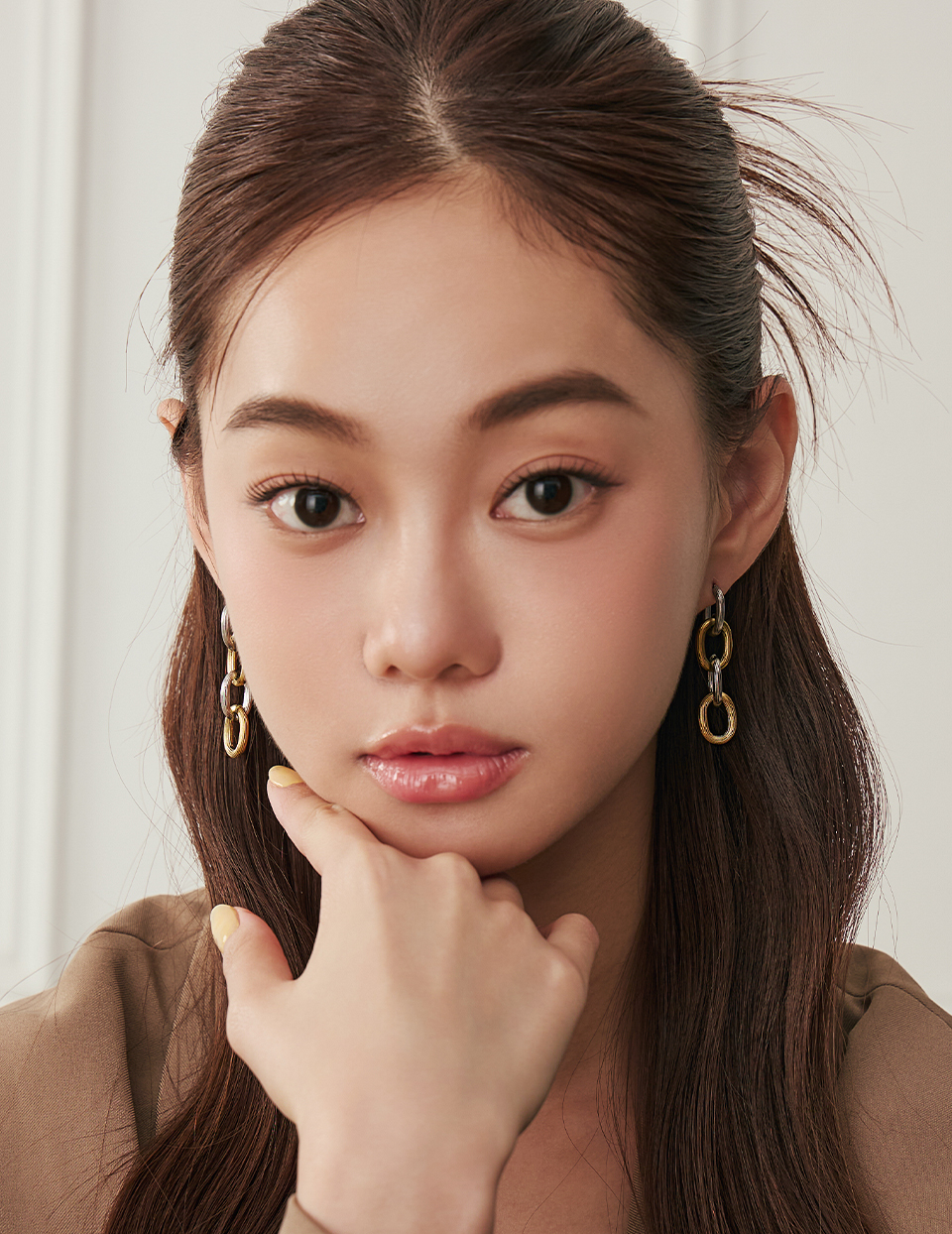 【鈦鋼】雙色鏈條。針式耳環