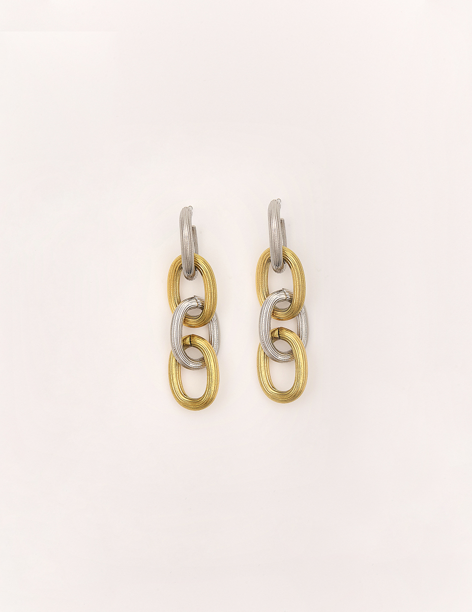 【鈦鋼】雙色鏈條。針式耳環