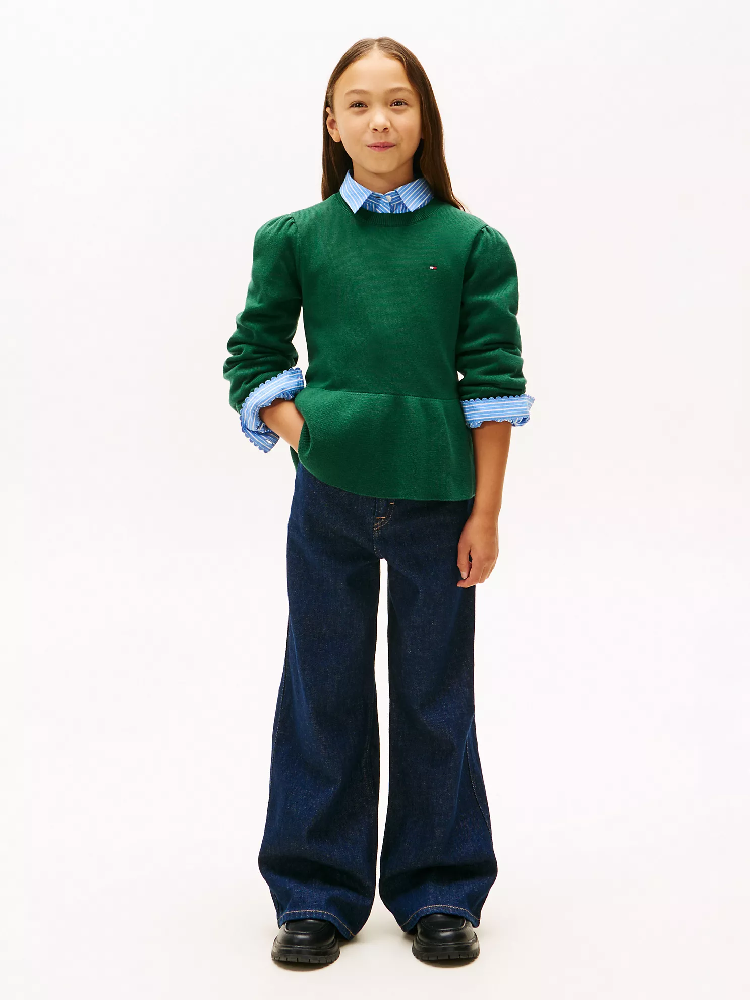 【預購】TOMMY HILFIGER H041706 兒童荷葉邊下擺針織衫