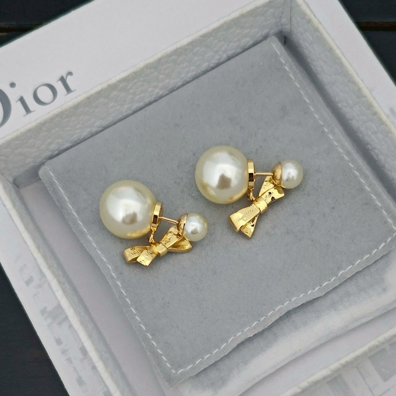 18k Dr”26s金絲緞帶蝴蝶結夢幻珍珠系耳墜/高奢定製