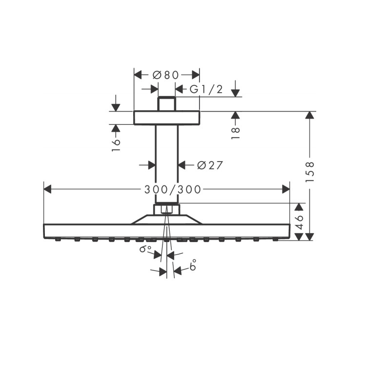 hansgrohe Raindance E 26250, -000 300 Air 1jet overhead shower with ceiling arm