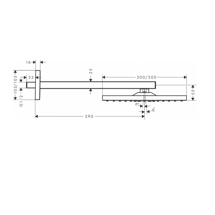 hansgrohe Raindance E 26238, -000 300 Air 1jet overhead shower with wall arm