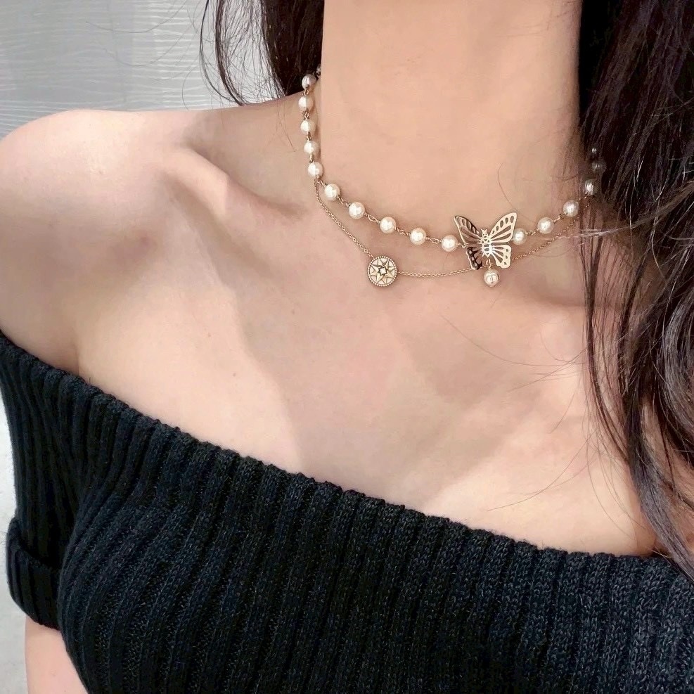 18k Dr”24金鏤空蝴蝶一體式珍珠choker/項鍊高奢定製