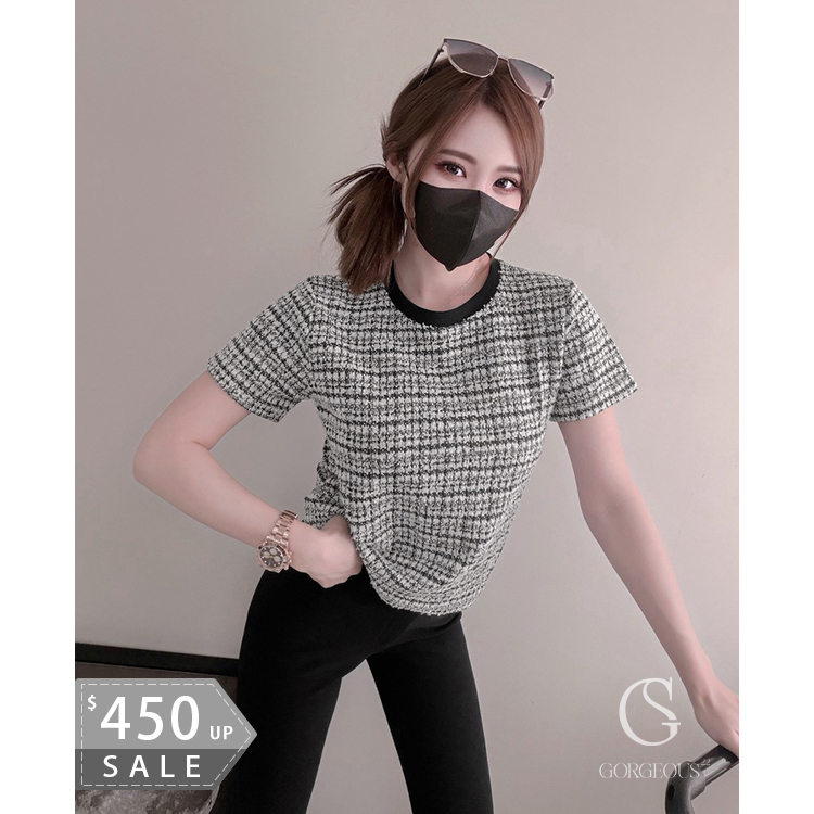 G2016 「小香風撞色格子上衣」