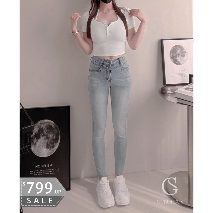 G9823 「蜜桃SS'單寧刷白牛仔褲」