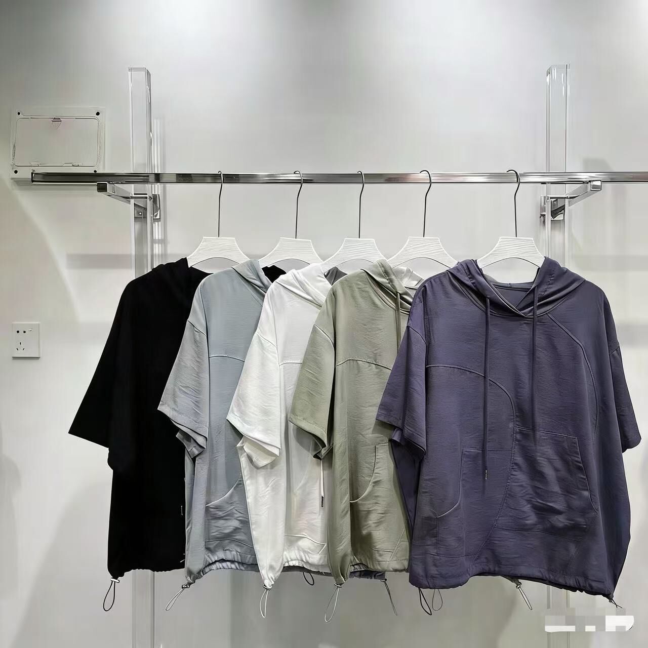 【預訂】弧形車骨不規則口袋連帽麻棉TOP (A18-A22)