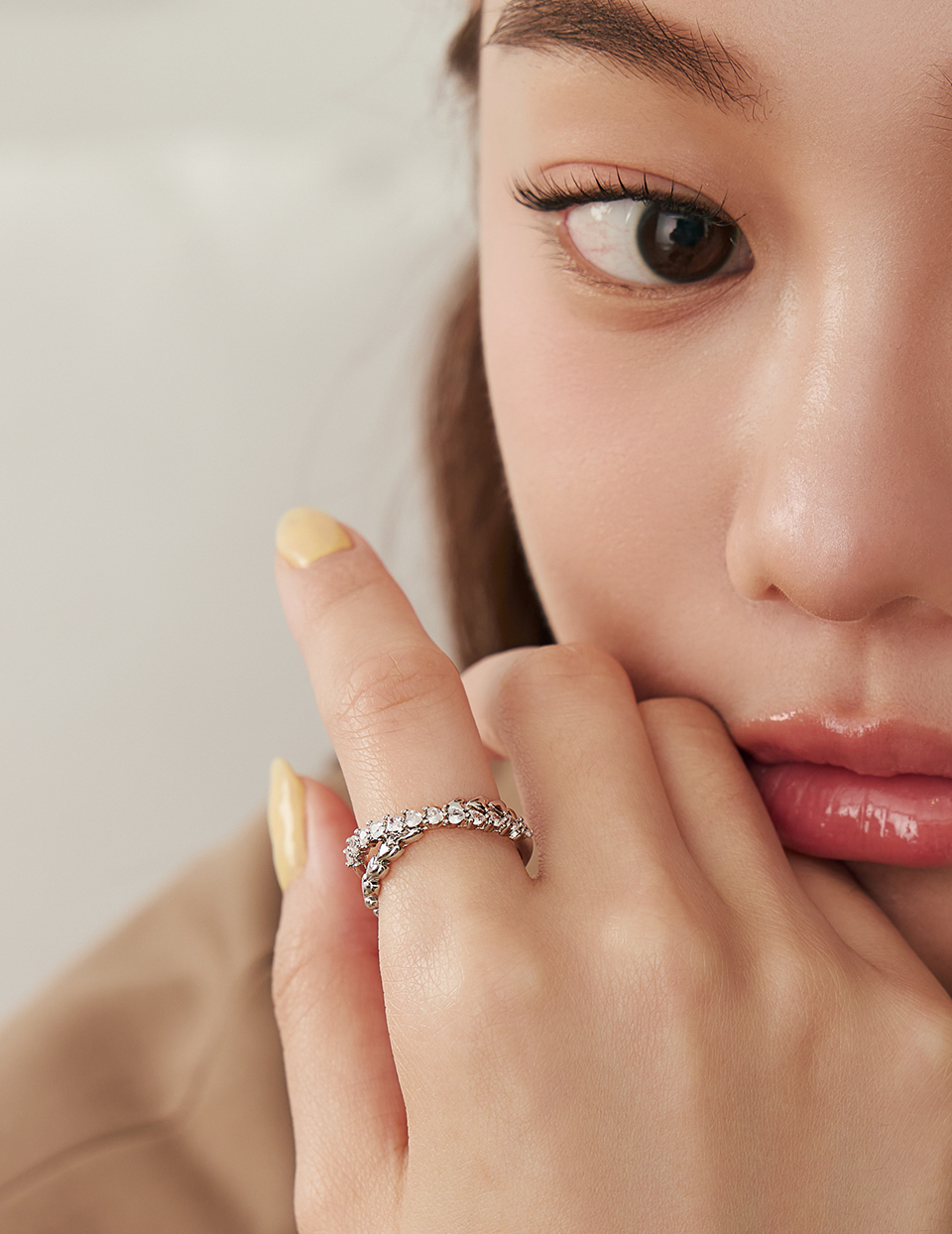 愛心排鑽交錯可調式戒指