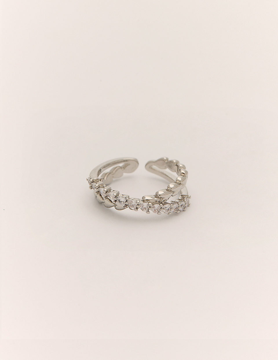 愛心排鑽交錯可調式戒指