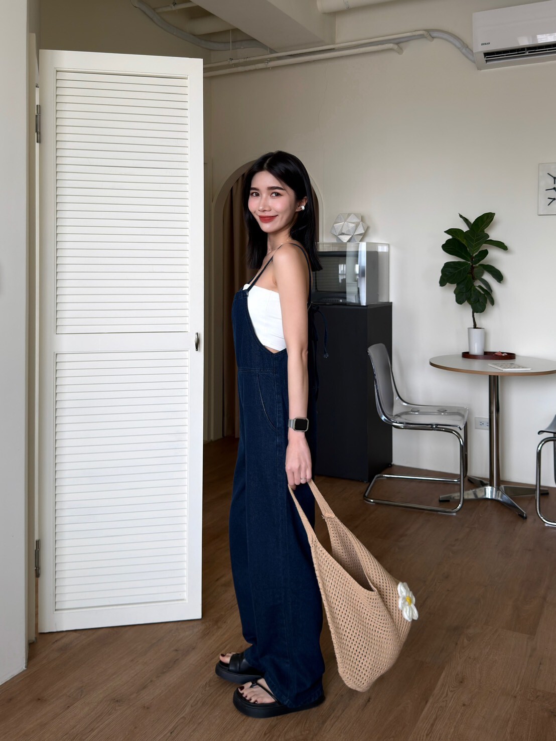 抽繩綁帶牛仔連身褲