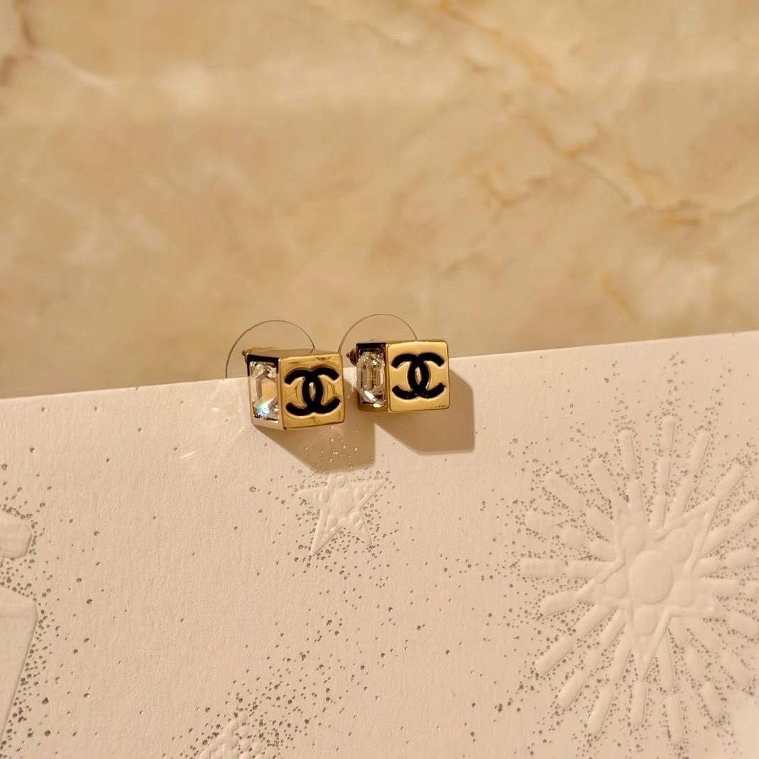 18k”香奶奶25c金銀小方塊鑽耳釘/耳墜”高奢定製系列