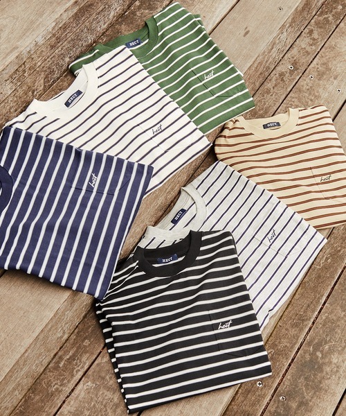 <折扣超扯> 日本 限定 HECT 條紋 刺繡 寬鬆 短袖 T恤 七色