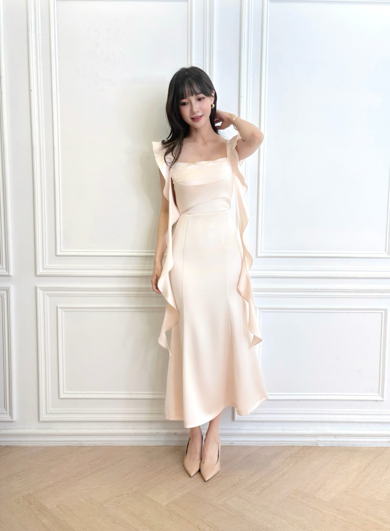 仙女緞光荷葉背心長洋