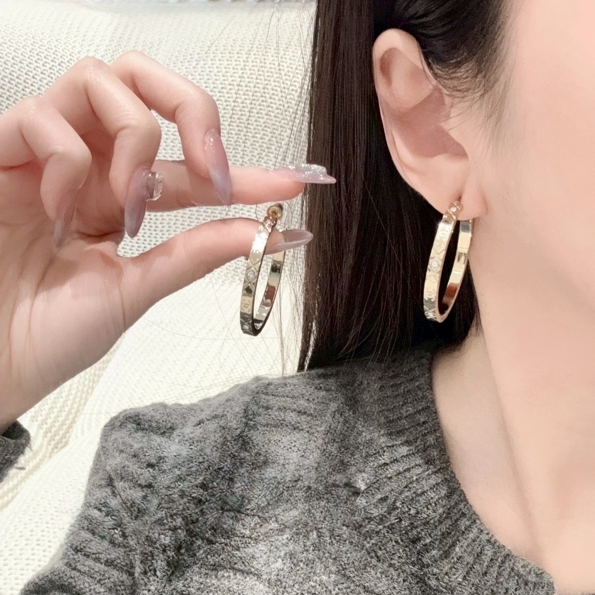 18k 香奶奶25p菱格雙c金鑽”高奢定製大耳圈