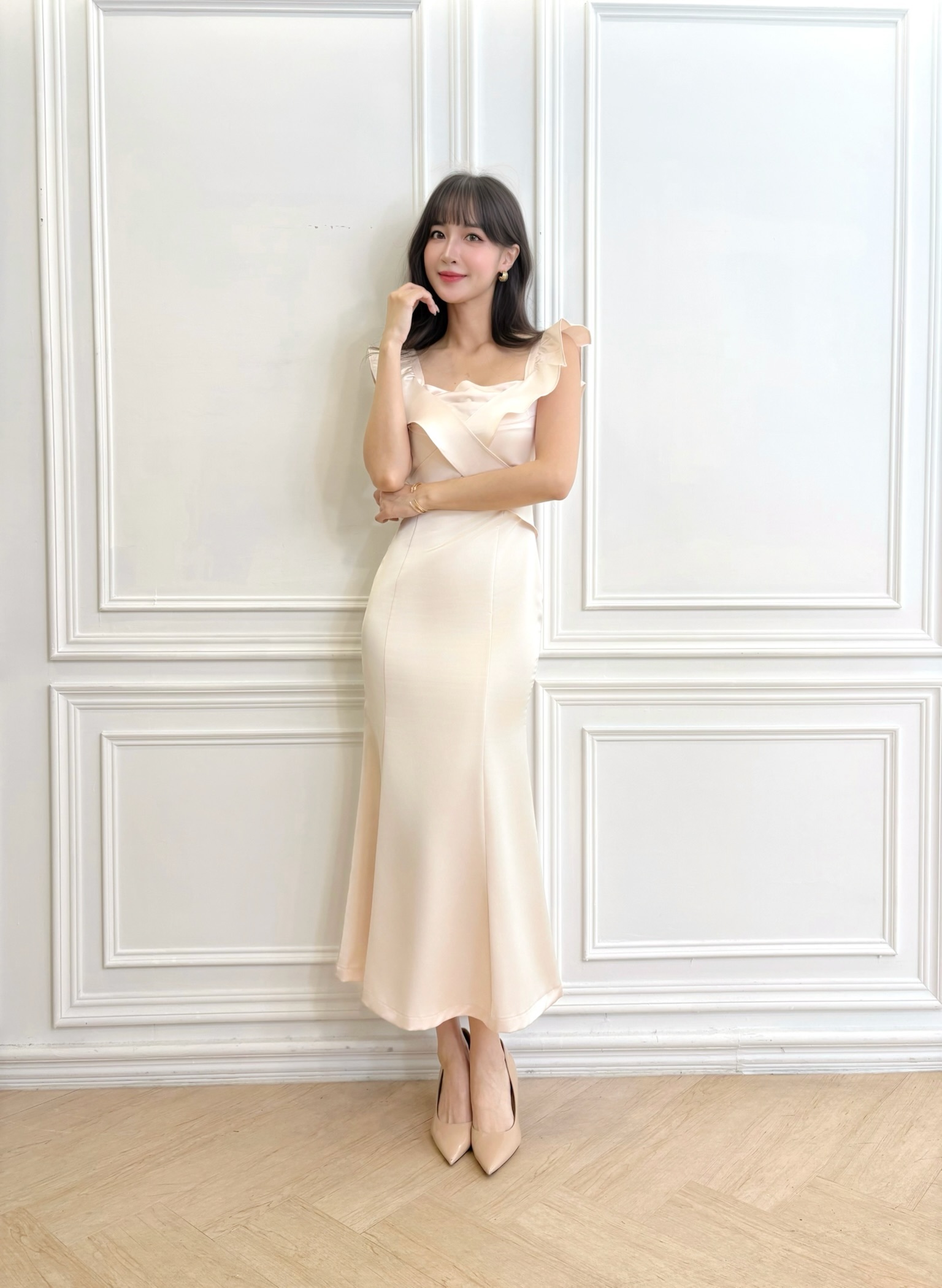 仙女緞光荷葉背心長洋