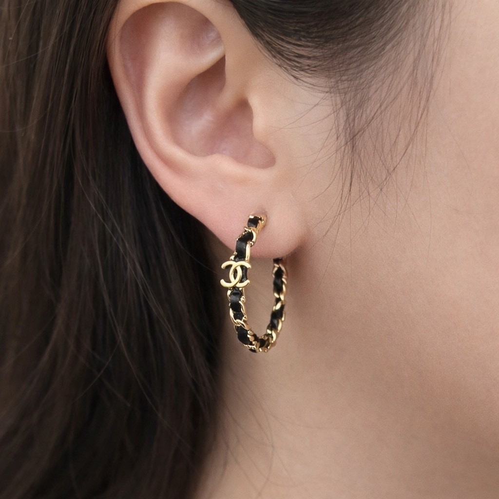 18k”香奶奶26p細皮穿練雙c耳圈/高奢定製