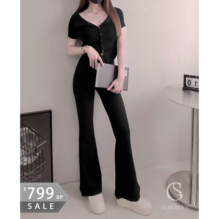 G9824 「纖腿好身材彈力喇叭褲」