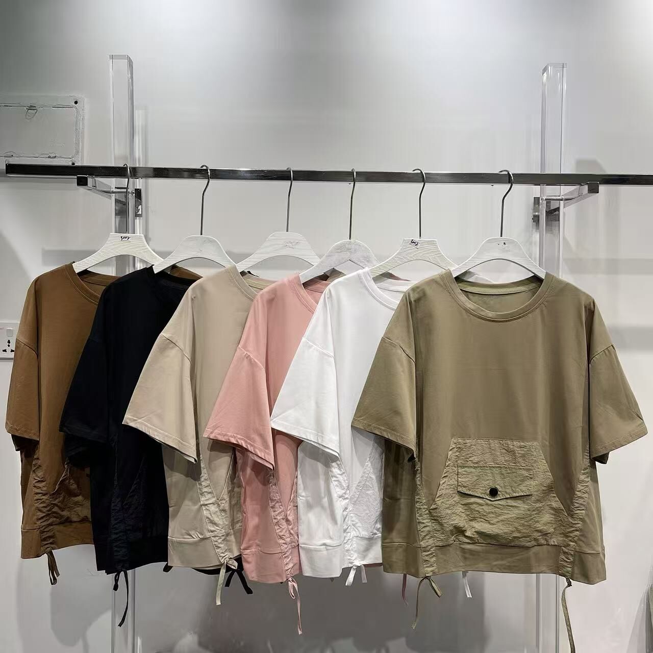 【預訂】拼風衣料啪鈕裝飾口袋索繩棉TOP (A54-A59)