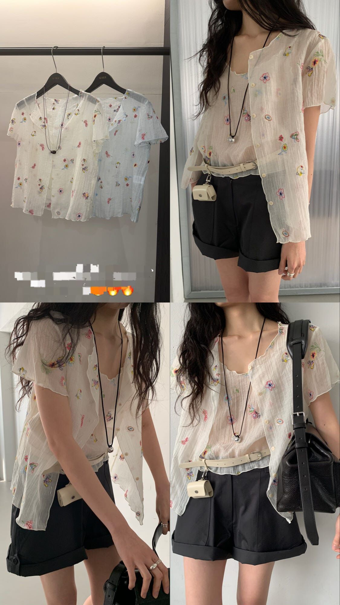 MR6050 透膚碎花木耳邊短袖上衣
