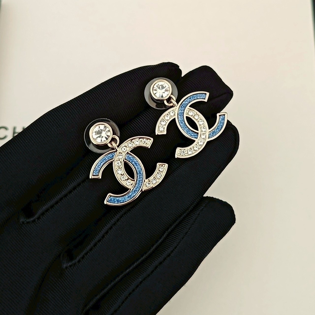 18k 香奶奶26c淡金淺藍牛仔水鑽雙c耳環系列/高奢定製