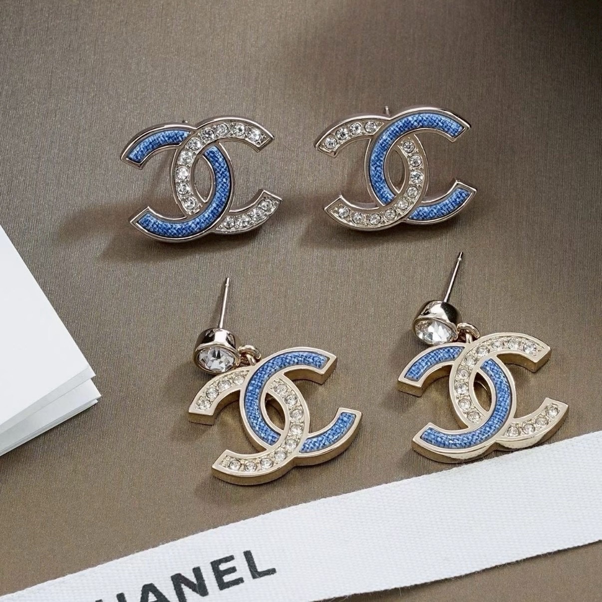 18k 香奶奶26c淡金淺藍牛仔水鑽雙c耳環系列/高奢定製