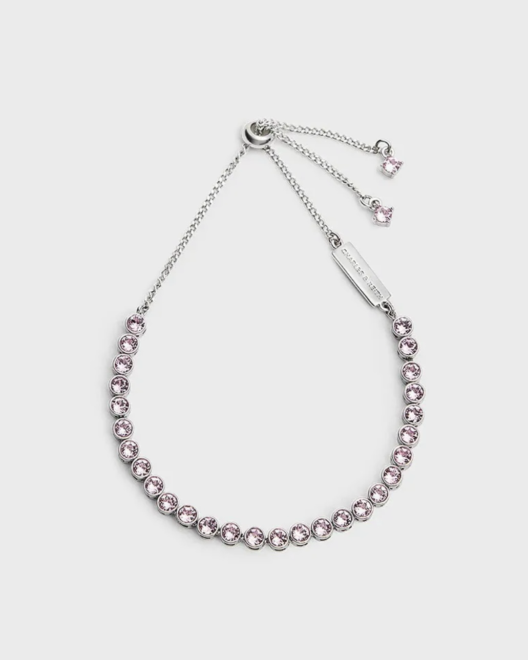 CHARLES & KEITH 小CK 滿鑽 可調節手鍊 銀色 粉紅色