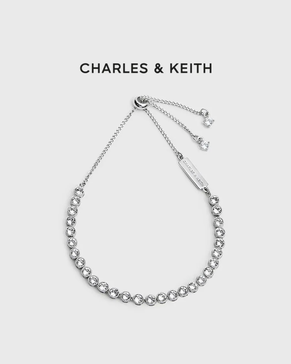 CHARLES & KEITH 小CK 滿鑽 可調節手鍊 銀色 粉紅色