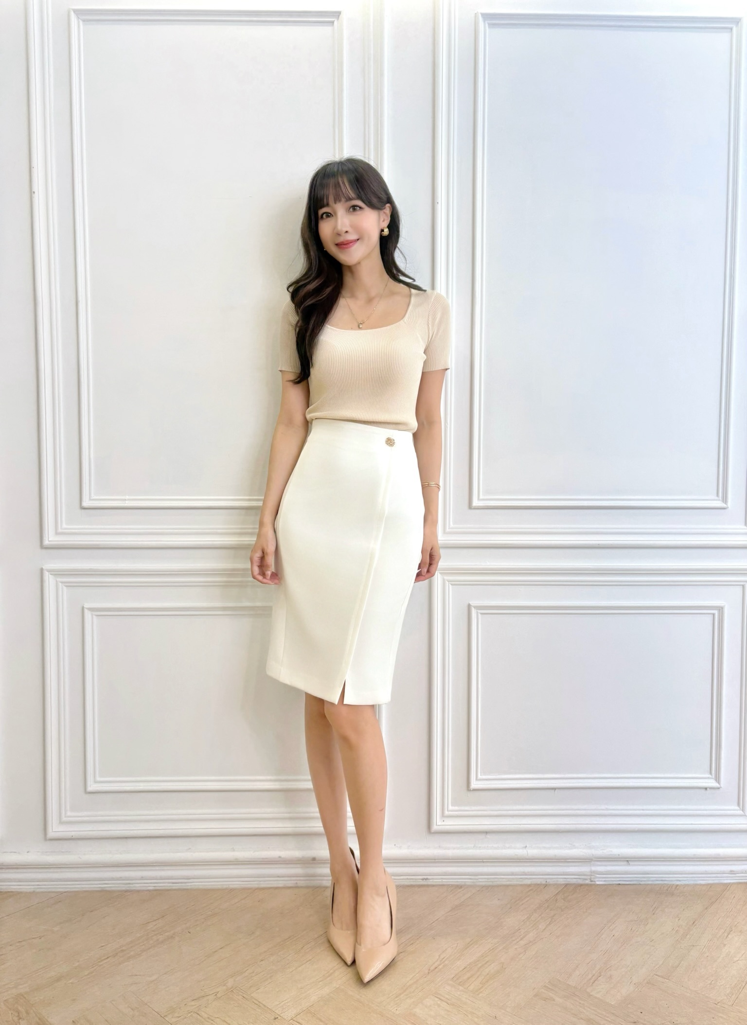側金釦合身窄裙