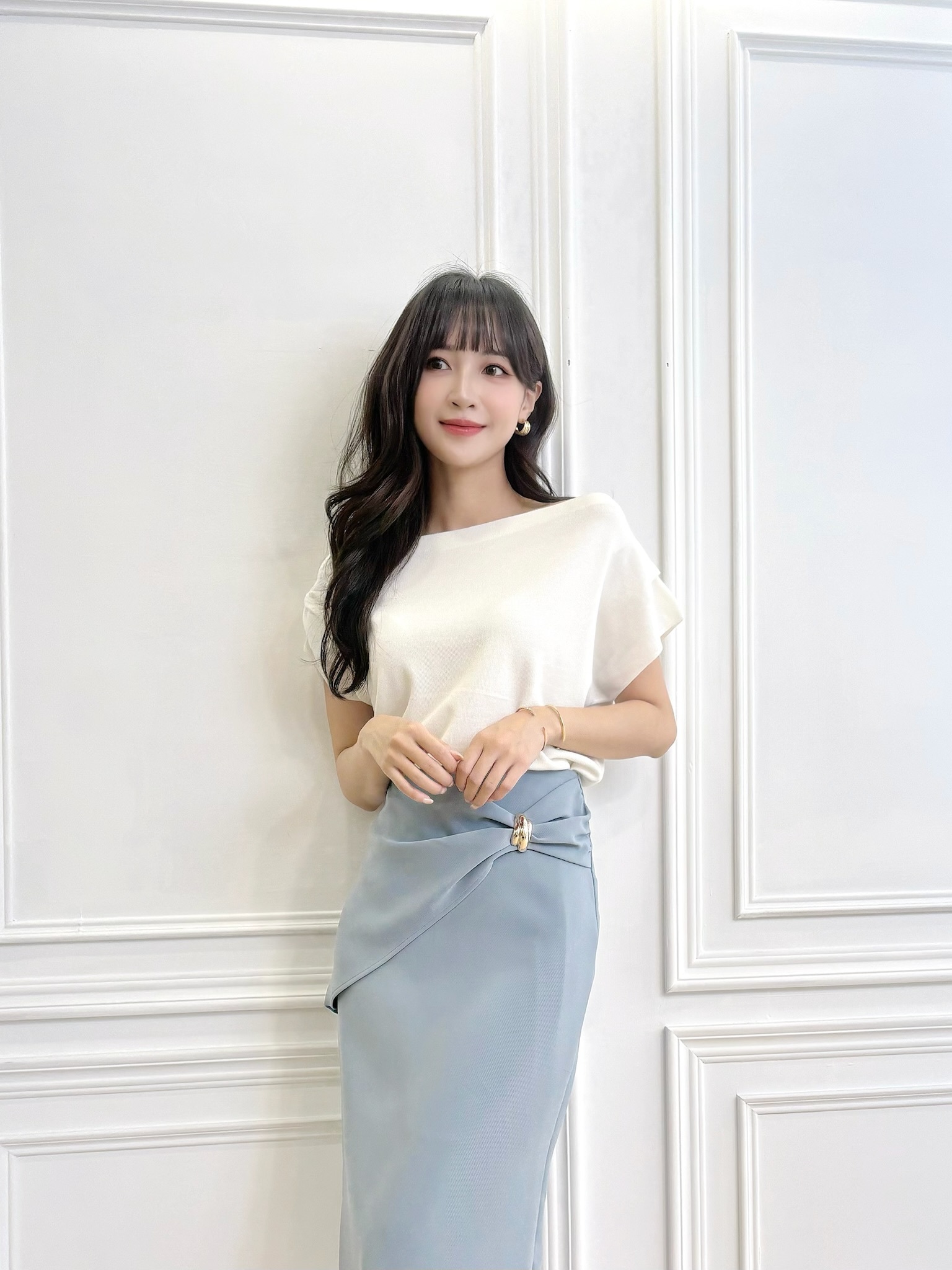 流線金屬側抓皺窄裙