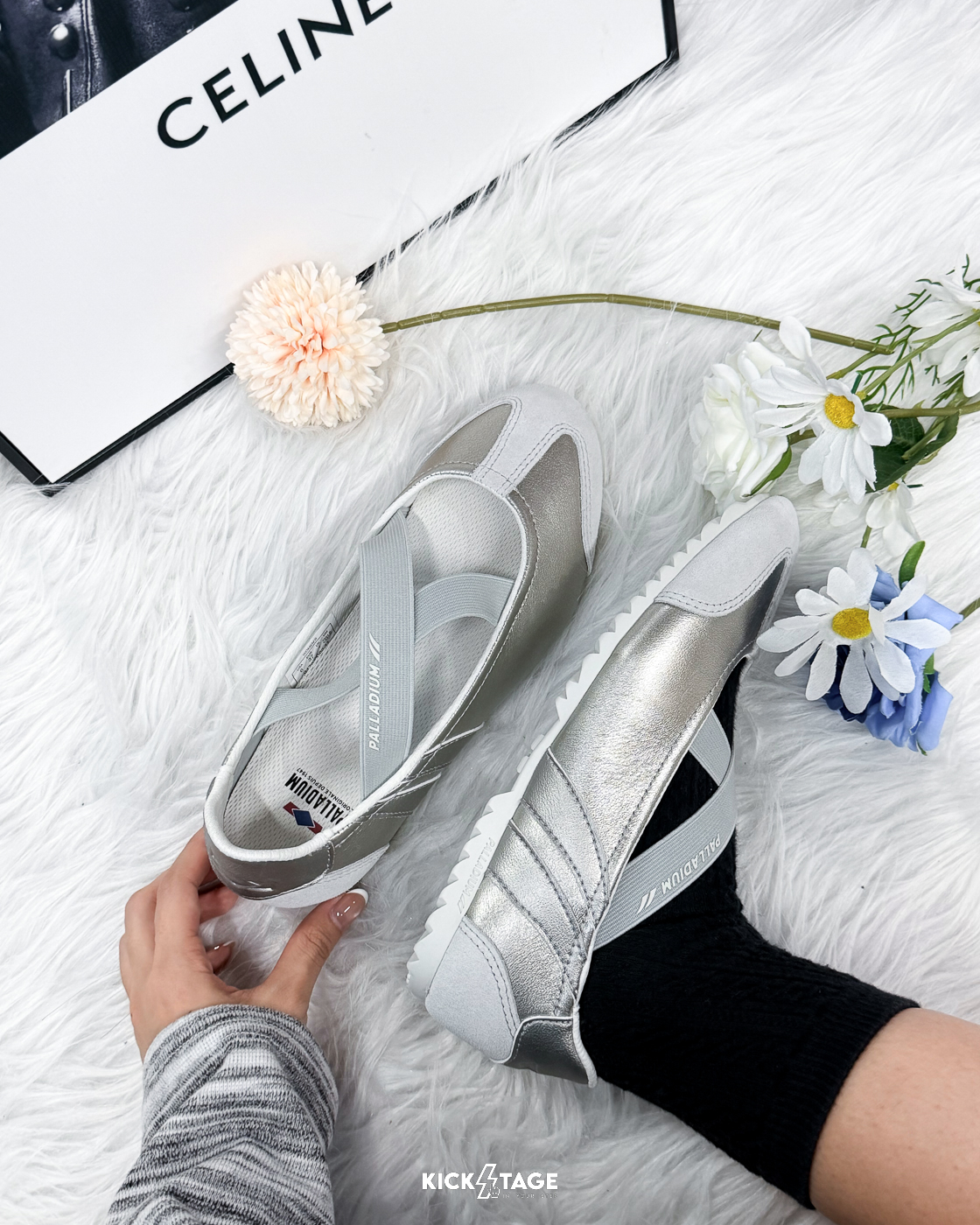 女鞋 PALLADIUM RACER BALLERINA LTH 黑色 銀色 鬆緊帶 皮革 麂皮 芭蕾 瑪莉珍鞋 薄底鞋【94781/94645】