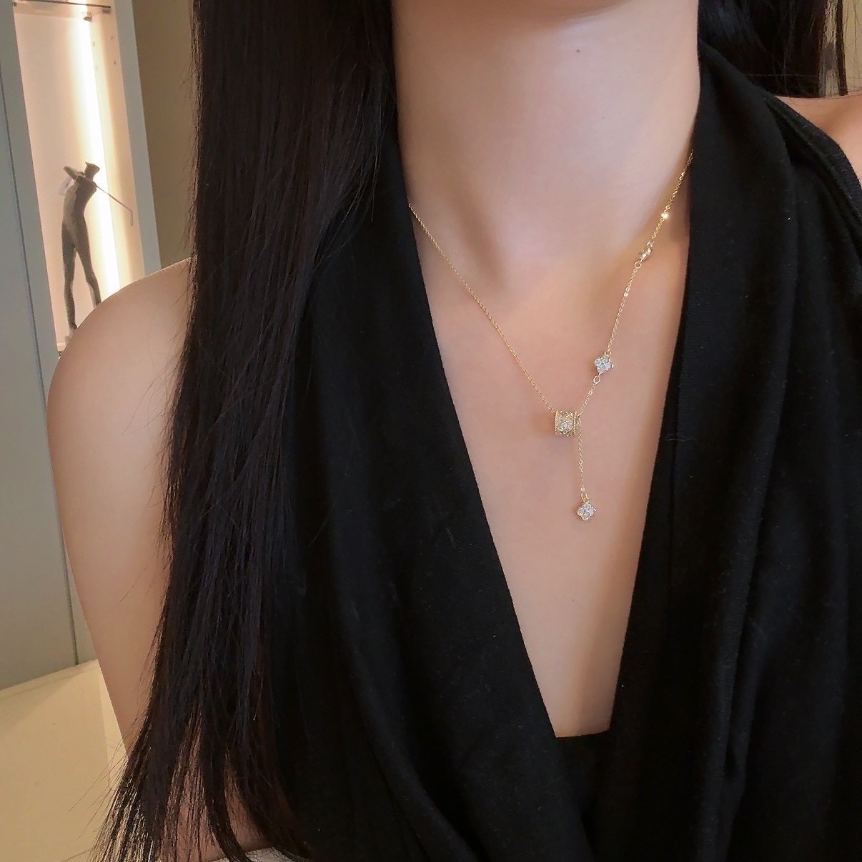 Gy”mini小老花小蠻腰垂吊小墜流蘇細項鍊