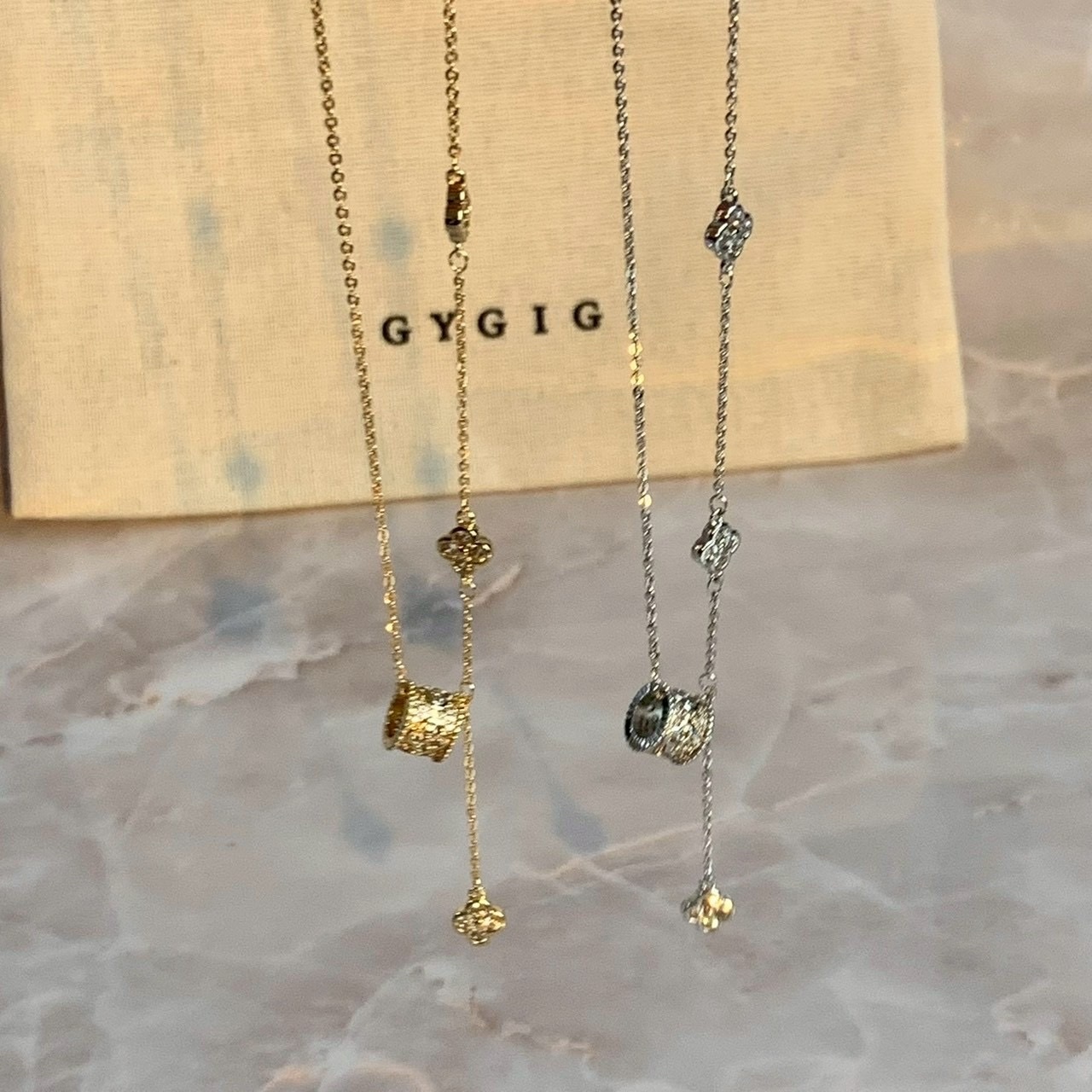 Gy”mini小老花小蠻腰垂吊小墜流蘇細項鍊