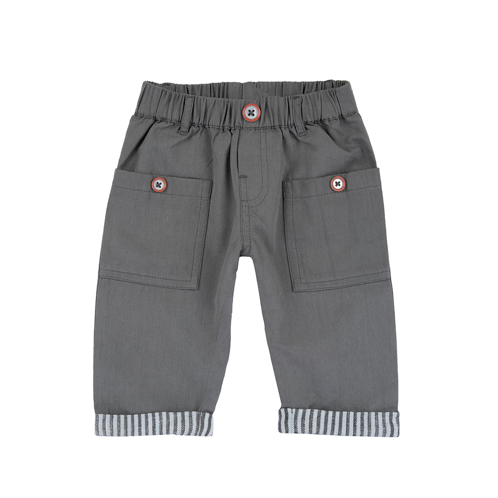 南非探險-褲口剪接條紋反折長褲