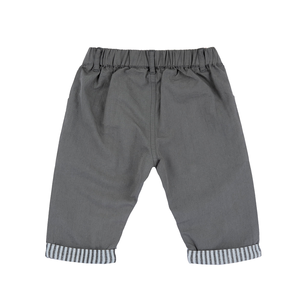 南非探險-褲口剪接條紋反折長褲