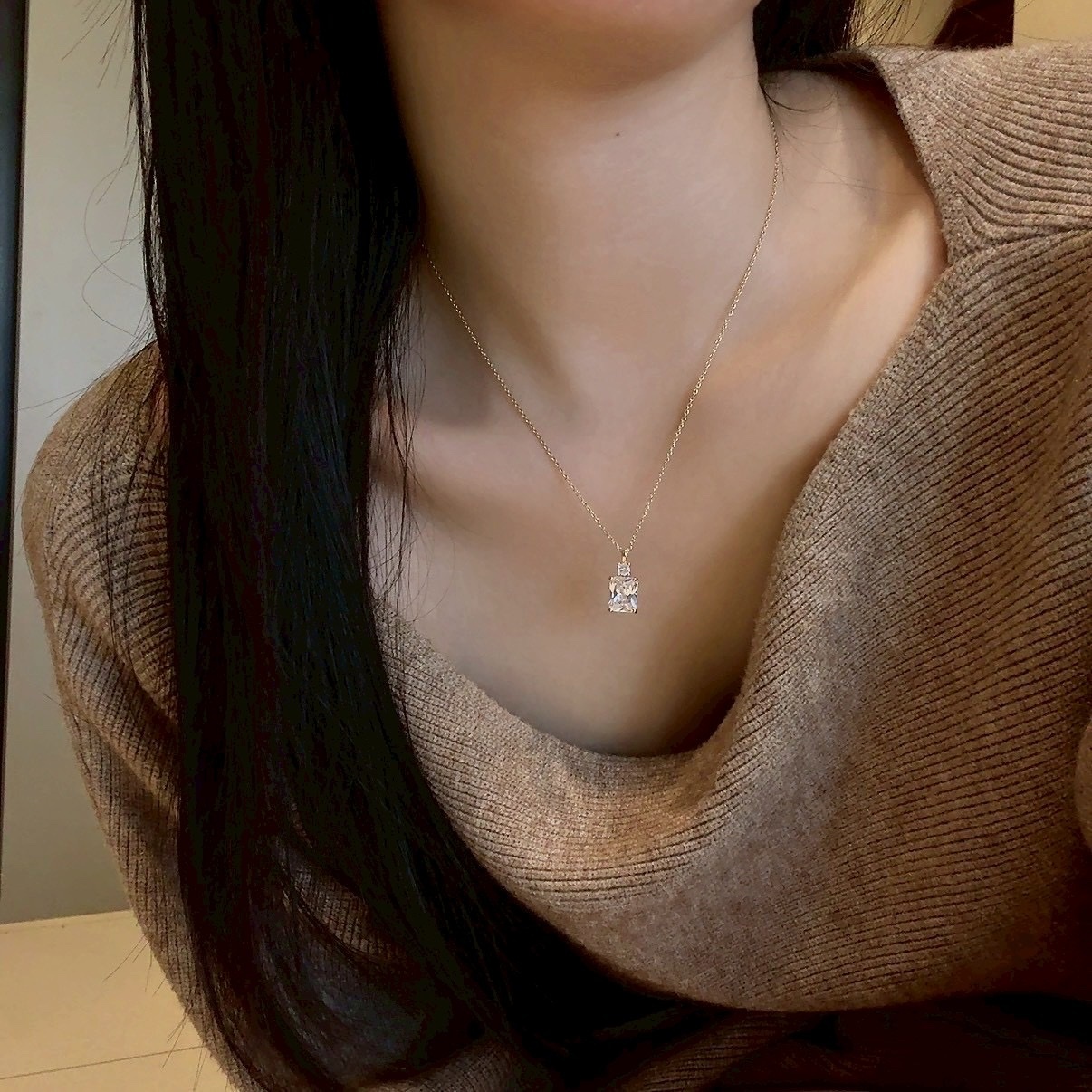 Gy”radiant金方鑽墜低奢金細項鍊