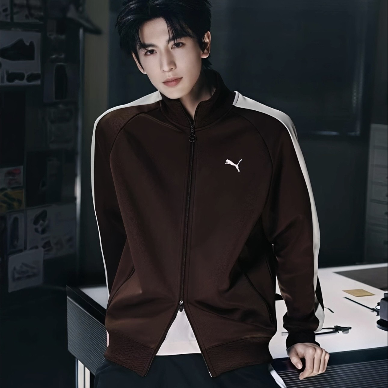 PUMA T7 咖啡牛奶 針織 立領 運動外套 張凌赫同款 631858-31