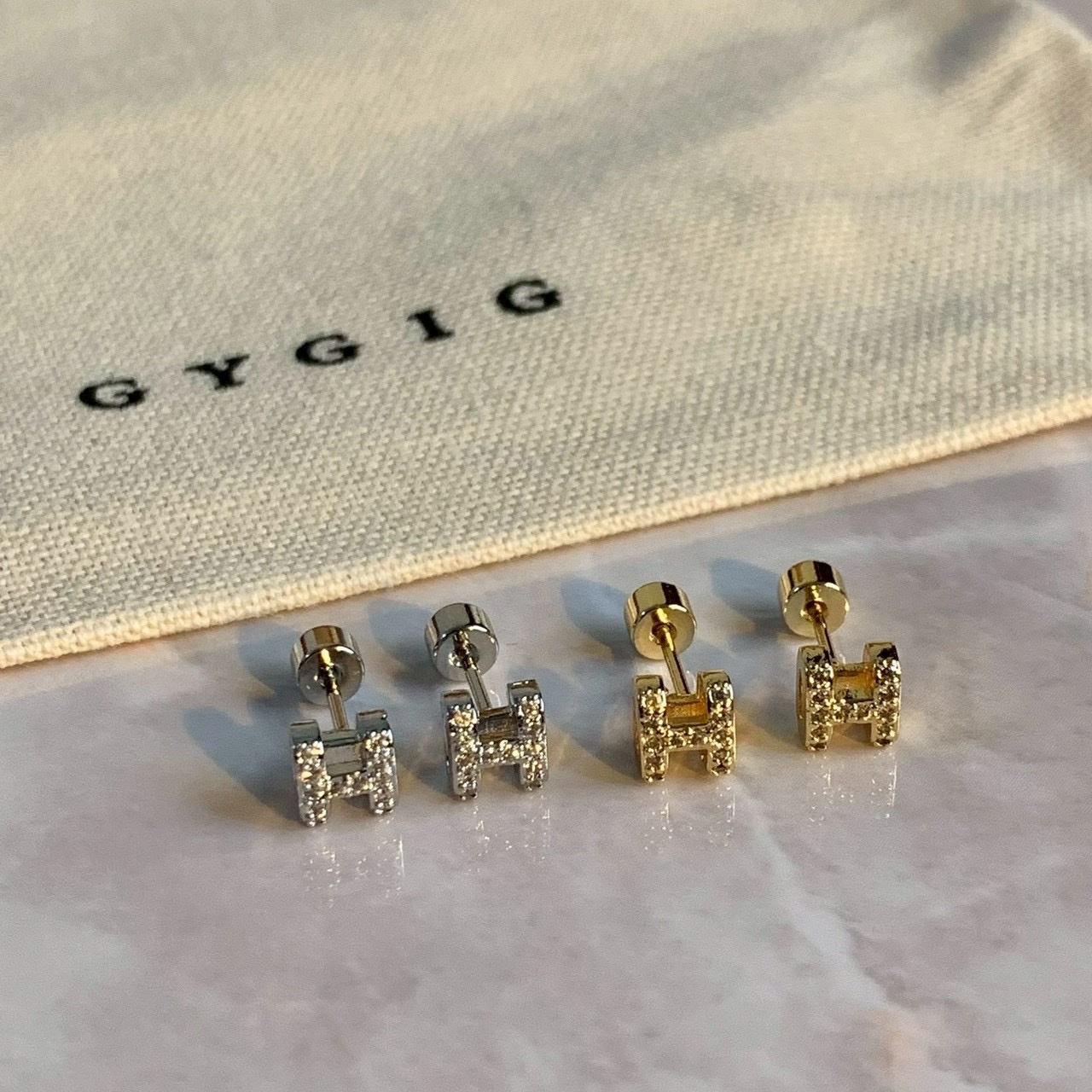 Gy”mini H金銀鑽轉珠小耳釘